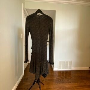 Philosophy di Lorenzo Serafini Black Metallic Long Sleeve Ruffle-Hem Dress